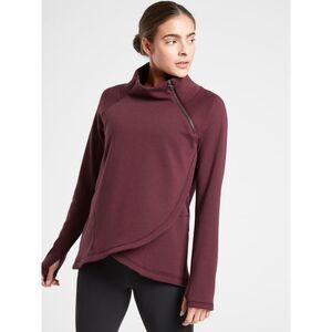 ATHLETA WOMEN XS Cozy Karma Asym Pullover Sweatshirt Decadent CRANBERRY RED